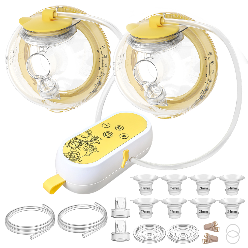 PumpMom Electric breast pump Wearable Breast Pumps, Hands Free Breast Pump, Electric Breast Pump 2 Mode & 9 Levels, 24mm 21mm 19mm 19mm Flange